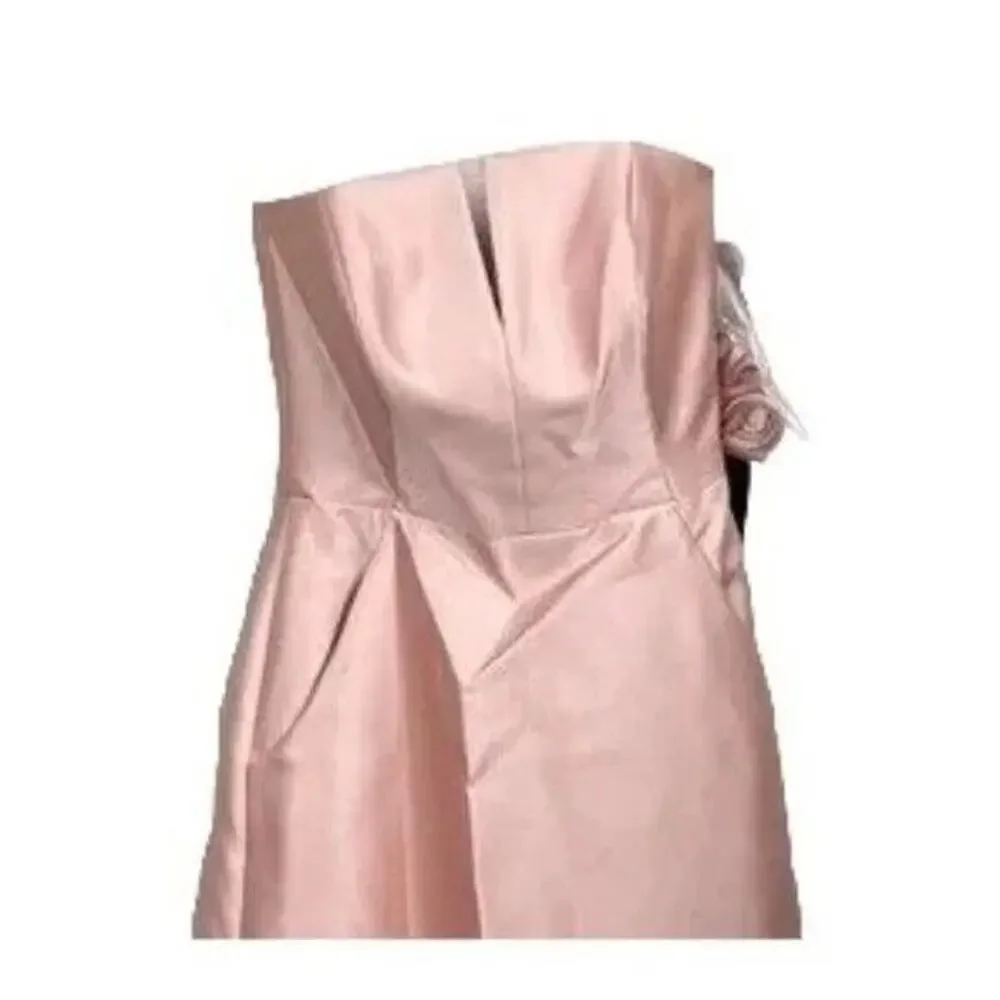 NWT Alfred Sung Strapless Notch Twill Satin Maxi Dress Pockets 6 Toasted Sugar - Picture 5 of 15